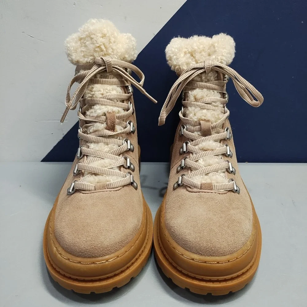 Splendid Yvonne Winter Boots Womens US 7.5M Multi Leather Faux Fur Trim Lace Up